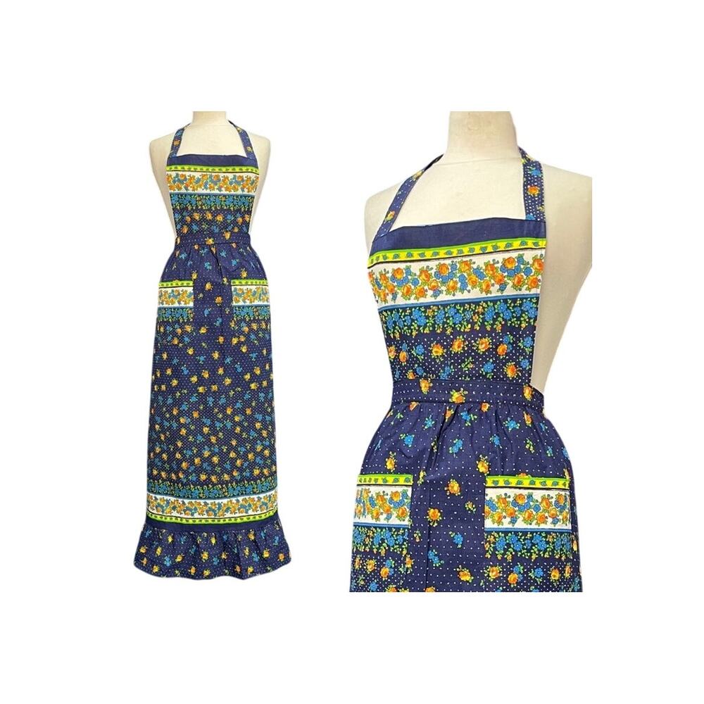 Vintage 1970's Full Length Apron with Pockets